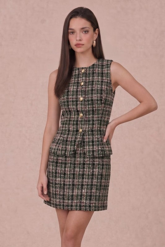 Ella Gold Button Tweed Vest
