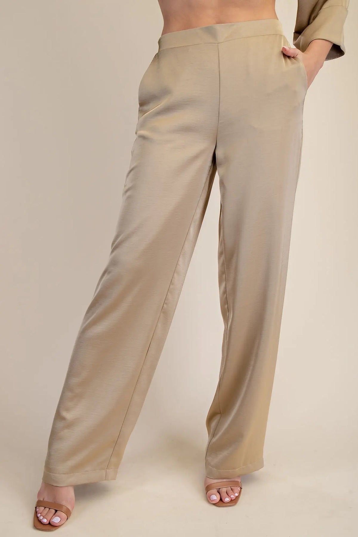 Nora Satin Pant in Taupe