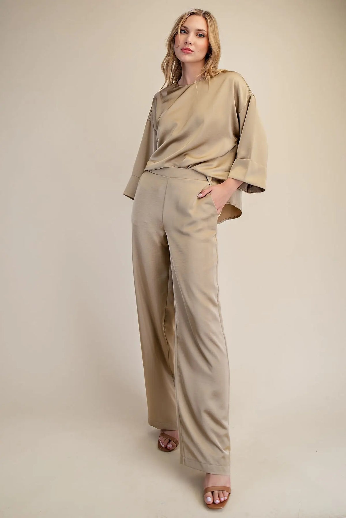 Nora Satin Pant in Taupe