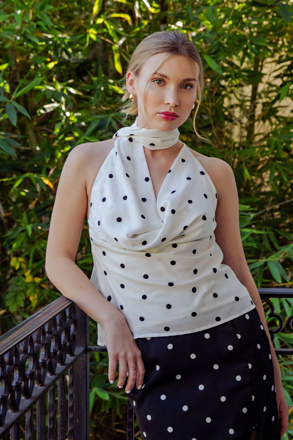 Winnie Satin Polka Dot Scarf Top
