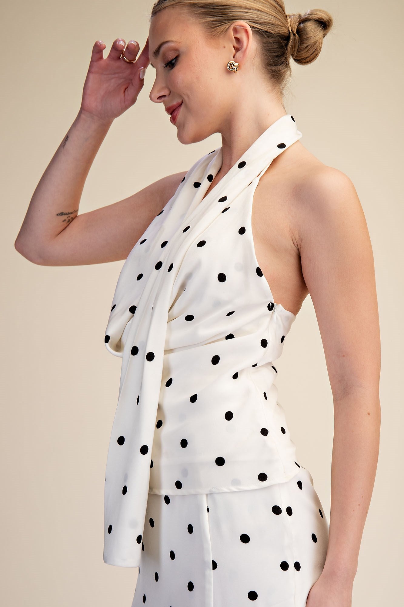 Winnie Satin Polka Dot Scarf Top