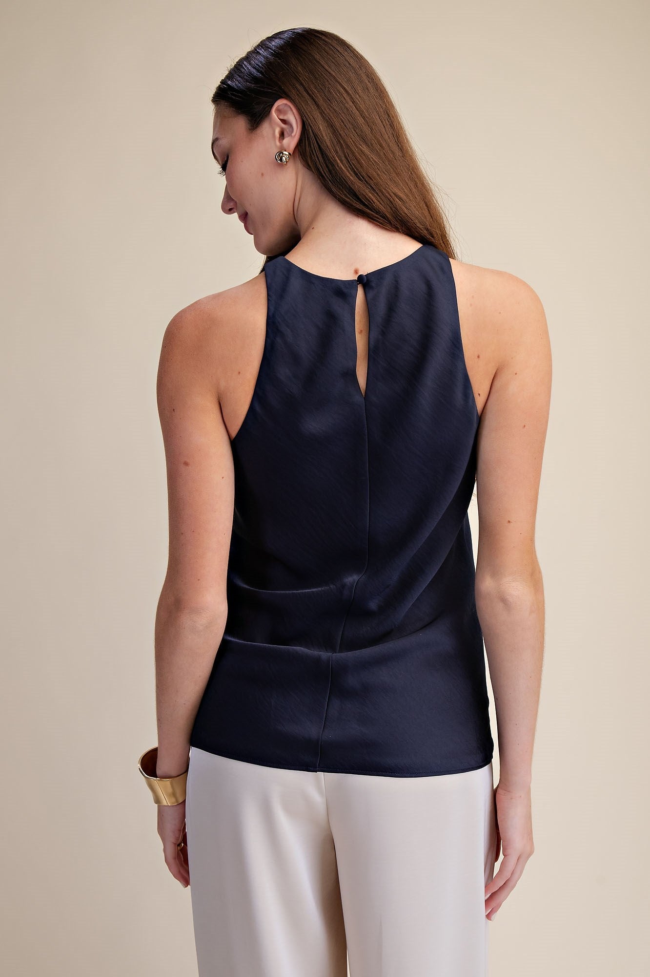 Cara Minimalist Satin Tank in Navy