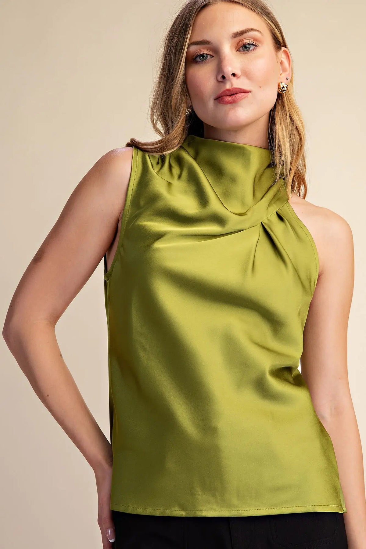 Oriana Satin Top in Olive