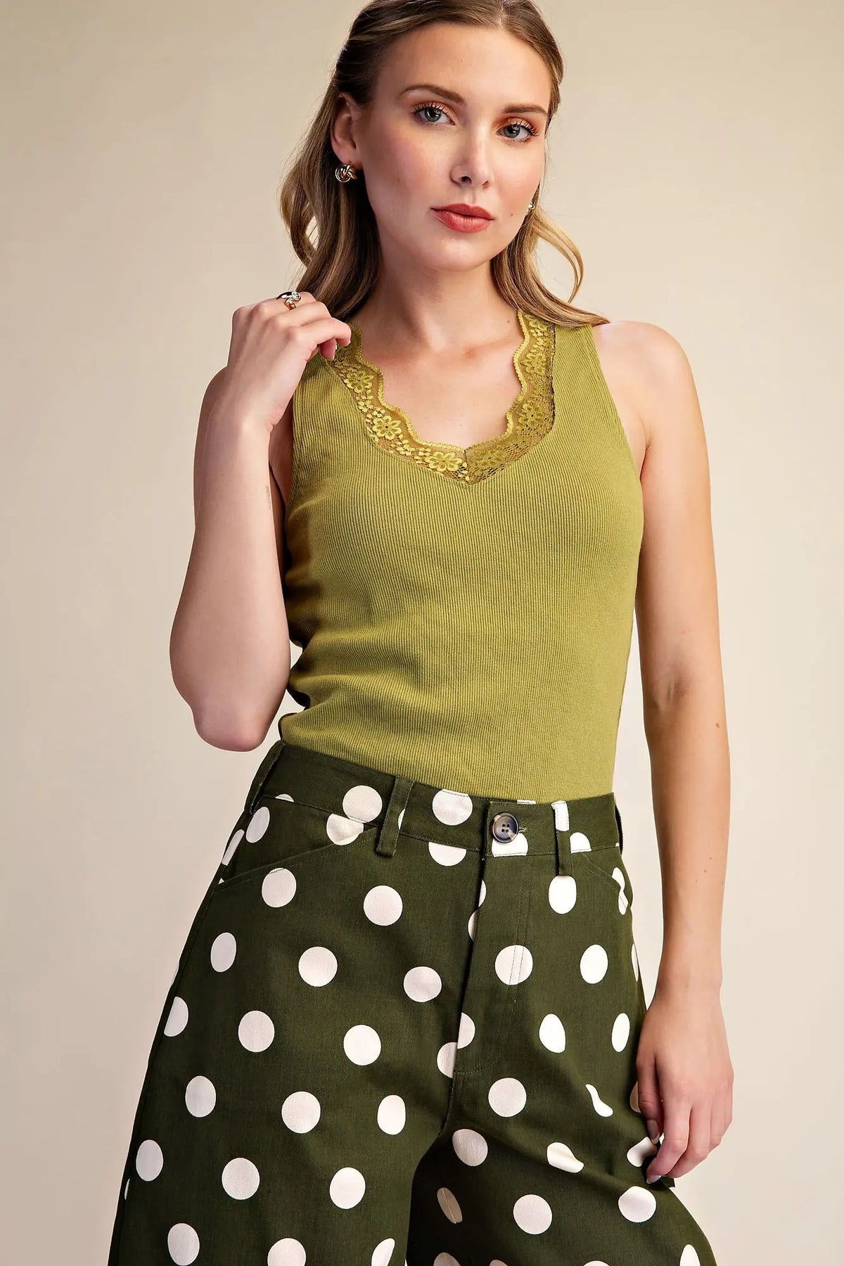 Olive Lace Trim Cami