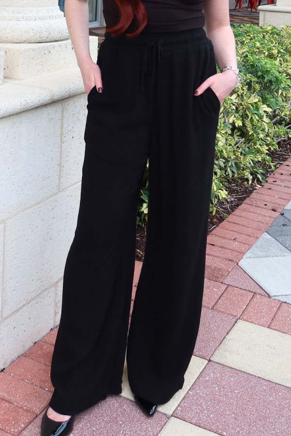 Courtney Linen Blend Pants in Black