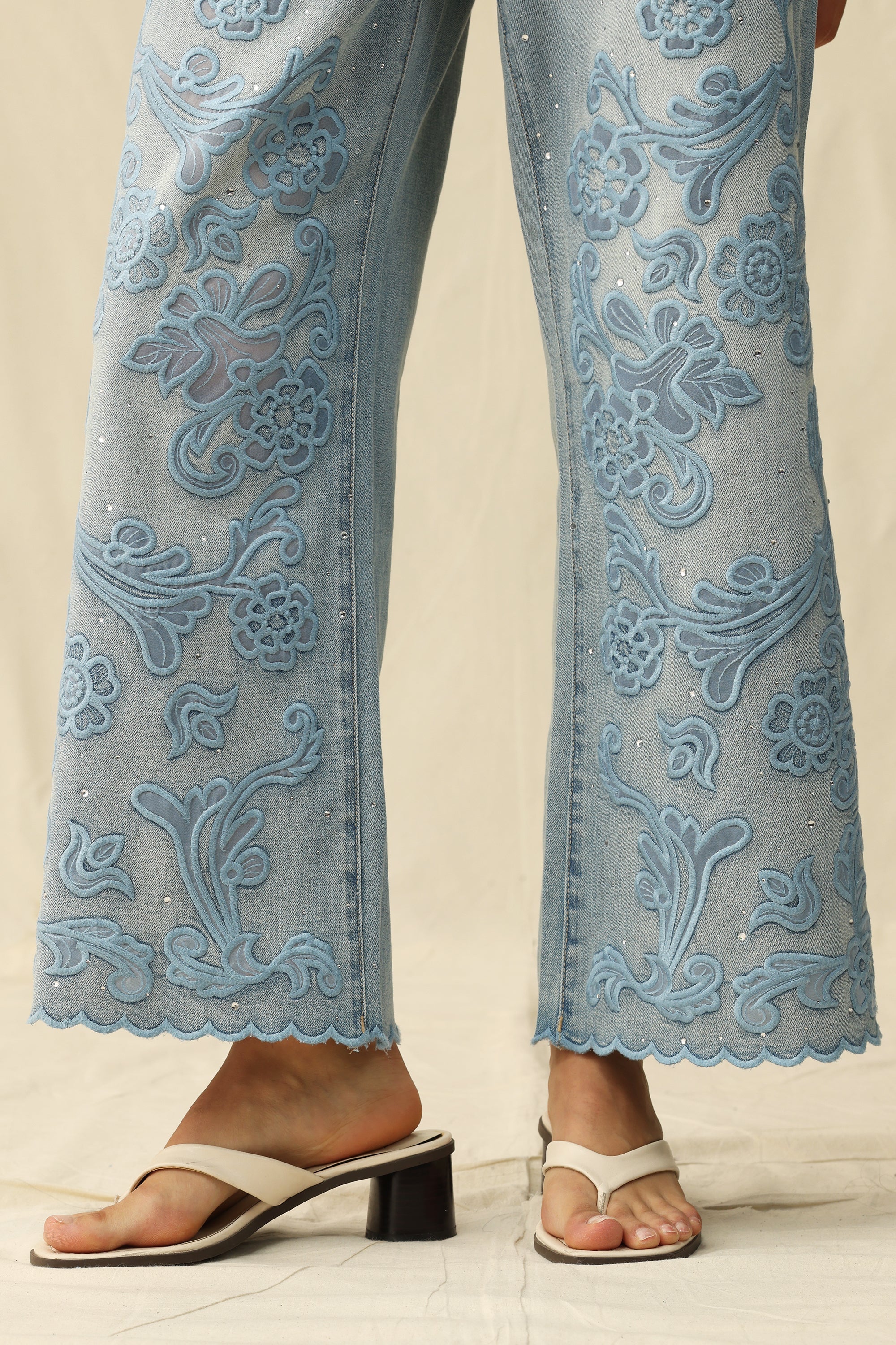 Celeste Embroidered Rhinestone Jeans