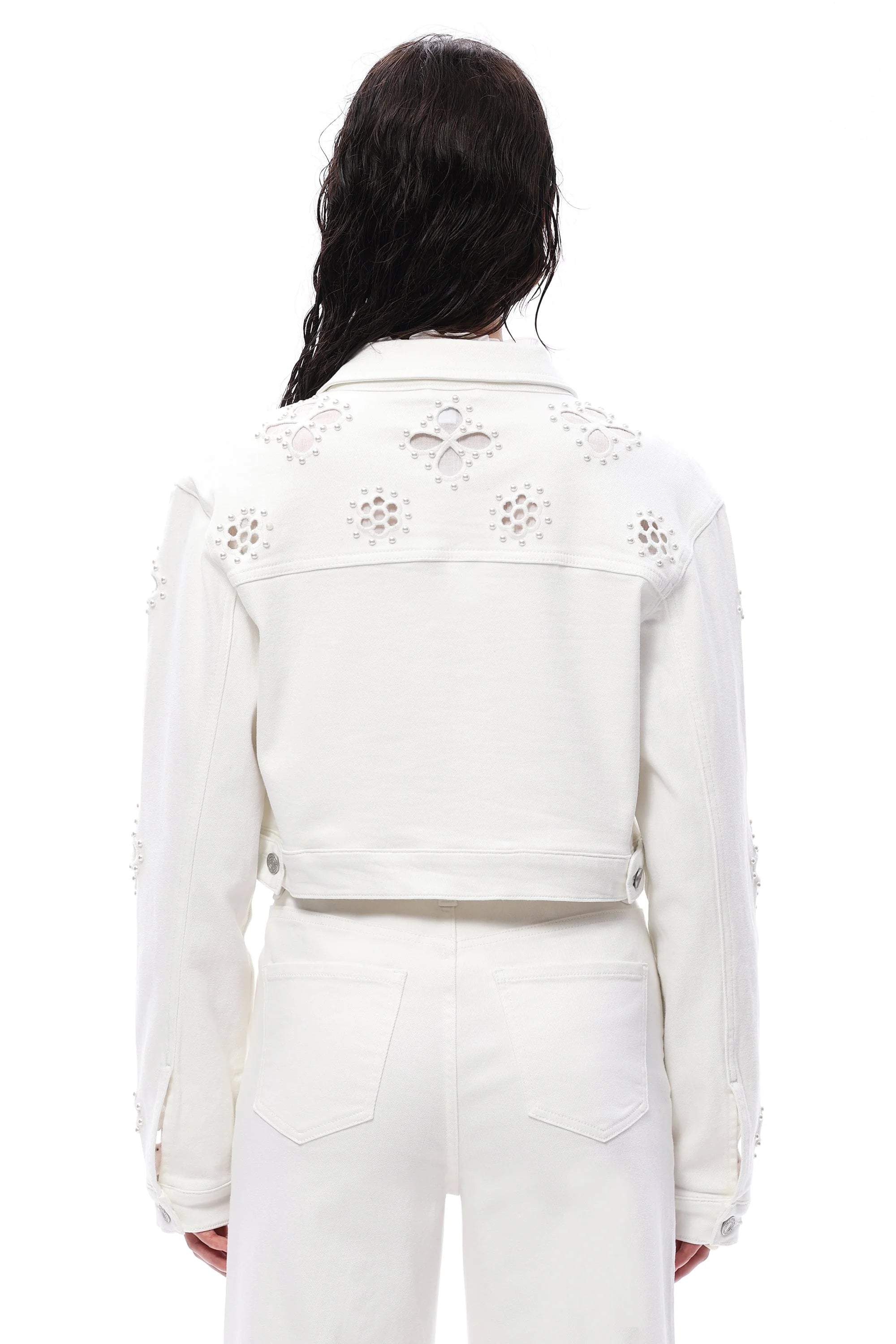 Fleur Pearl Embellished Denim Jacket