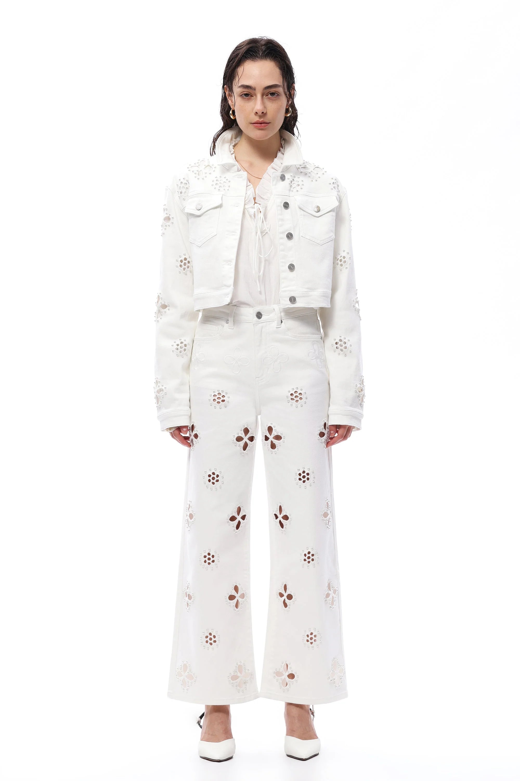 Fleur Pearl Embellished Straight Leg Jeans