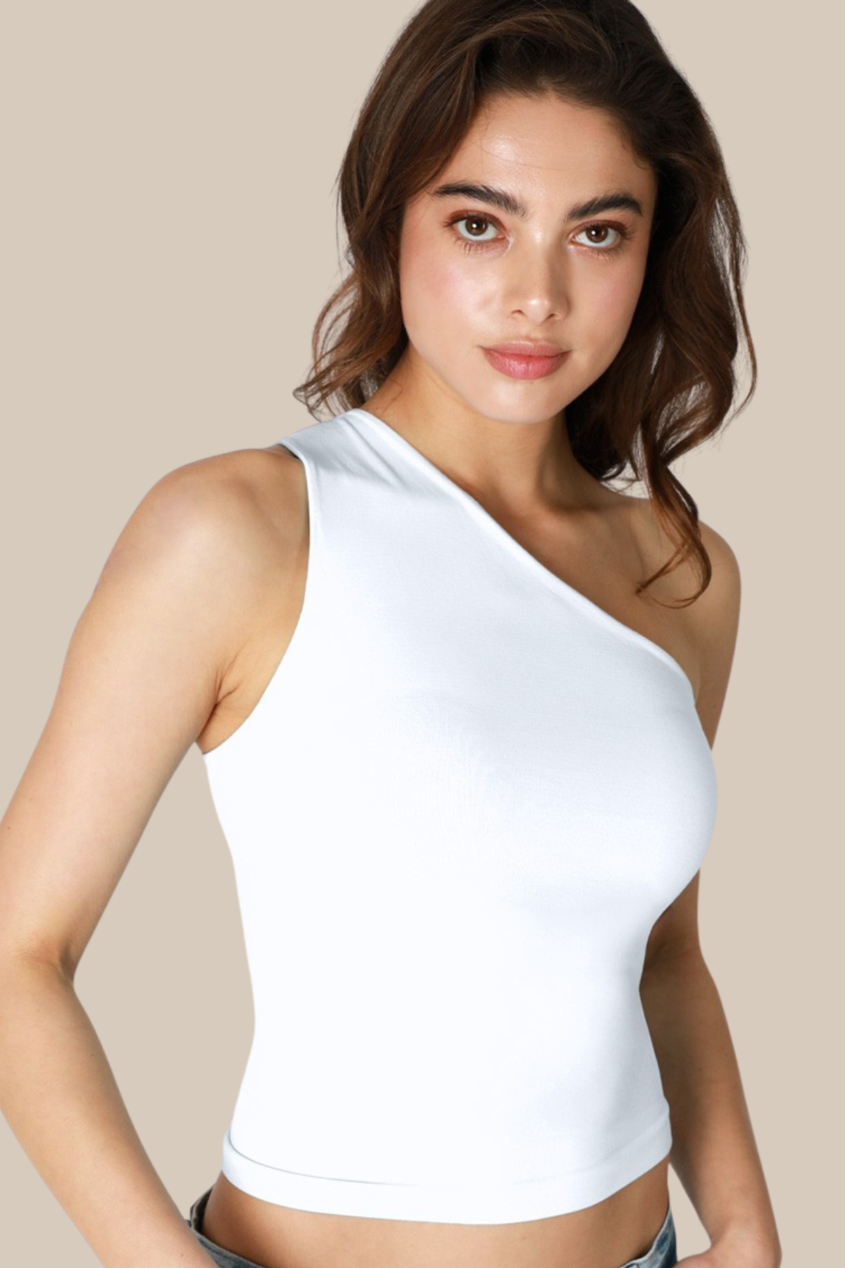 Essential One Shoulder Top in White