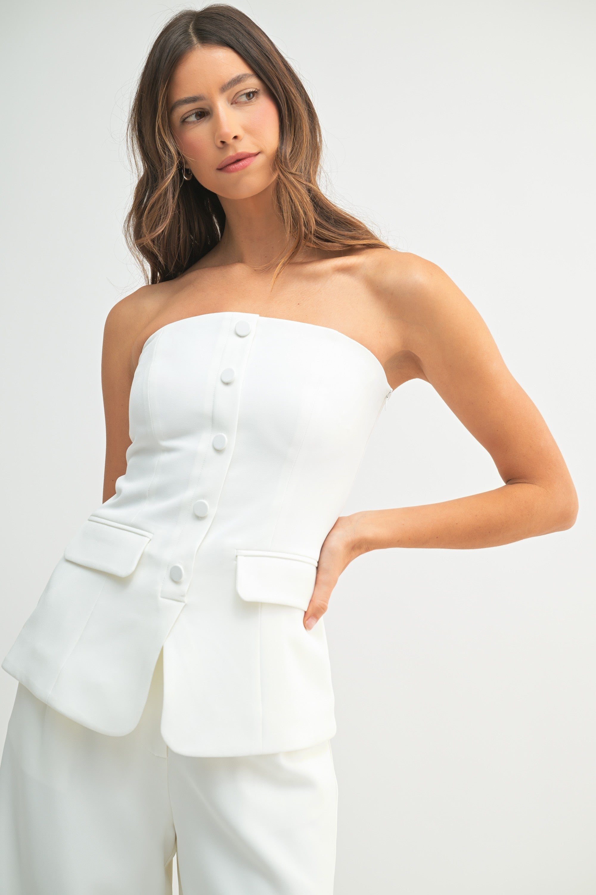 Marianne Button Front Strapless Top