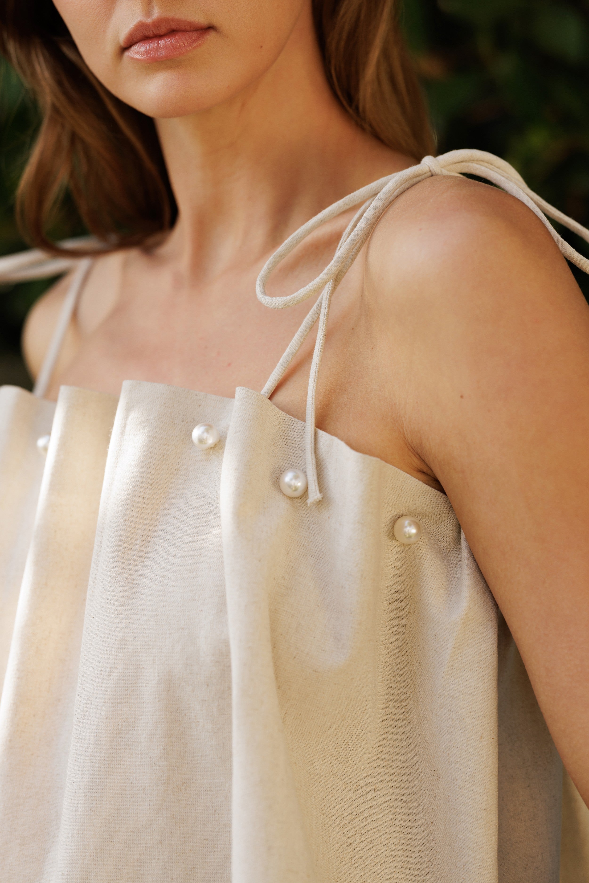 Anais Linen Top with Pearls