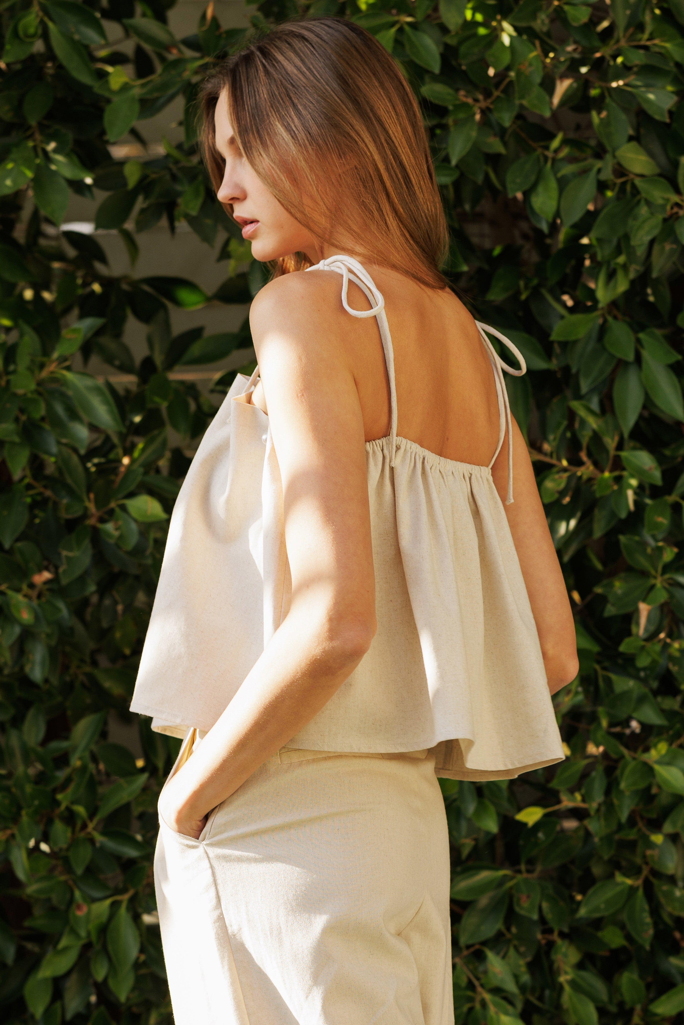 Anais Linen Top with Pearls