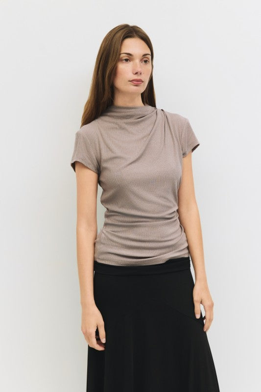 Addison Short Sleeve Top in Taupe