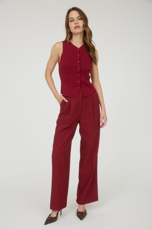 Maren Pleated Wide Leg Trousers in Burgundy