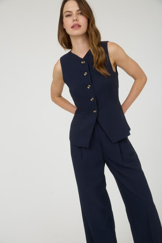 Maren Pleated Wide Leg Trousers in Navy