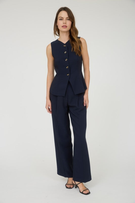 Maren Pleated Wide Leg Trousers in Navy