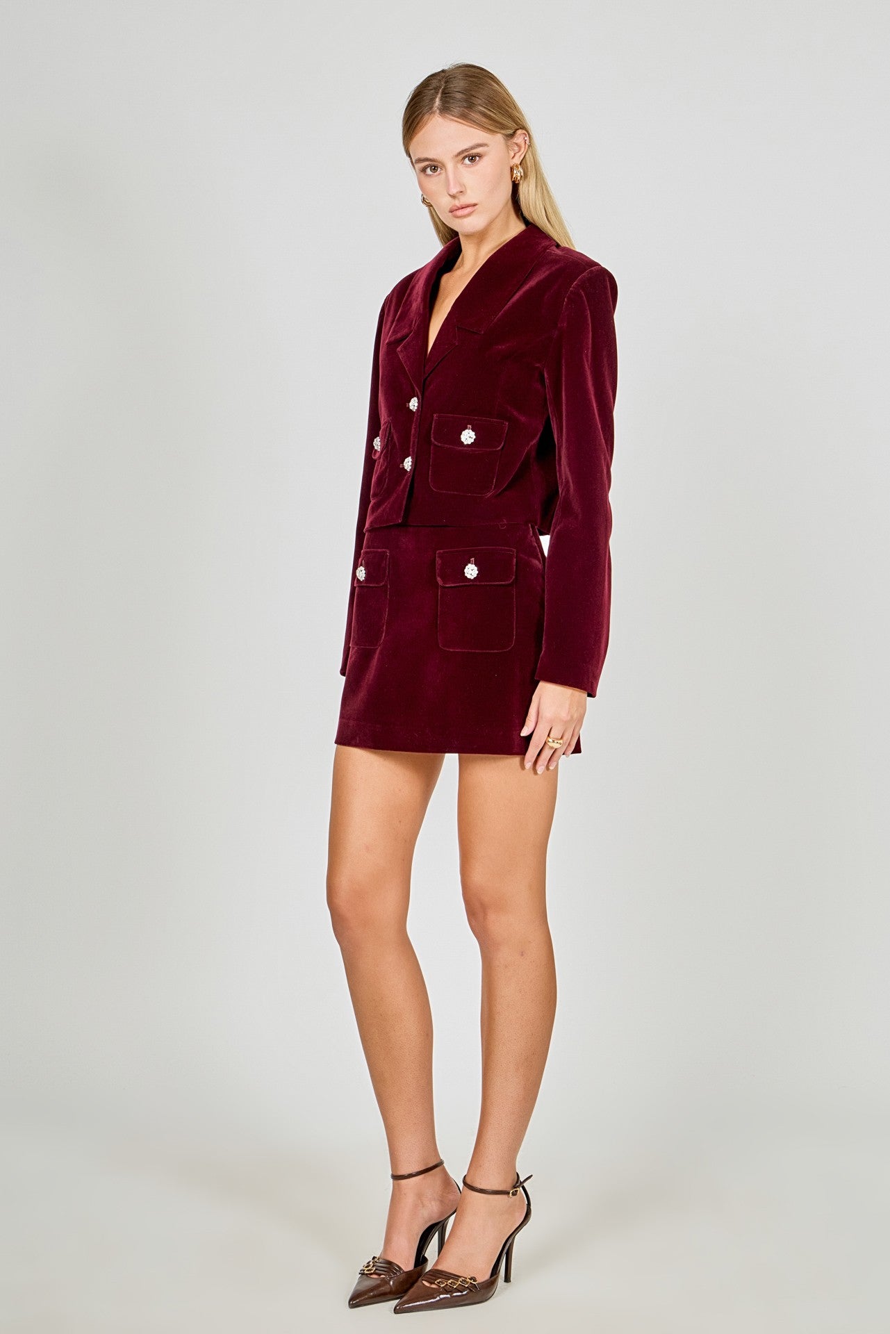 Felicity Velvet Cropped Jacket with Jewel Buttons