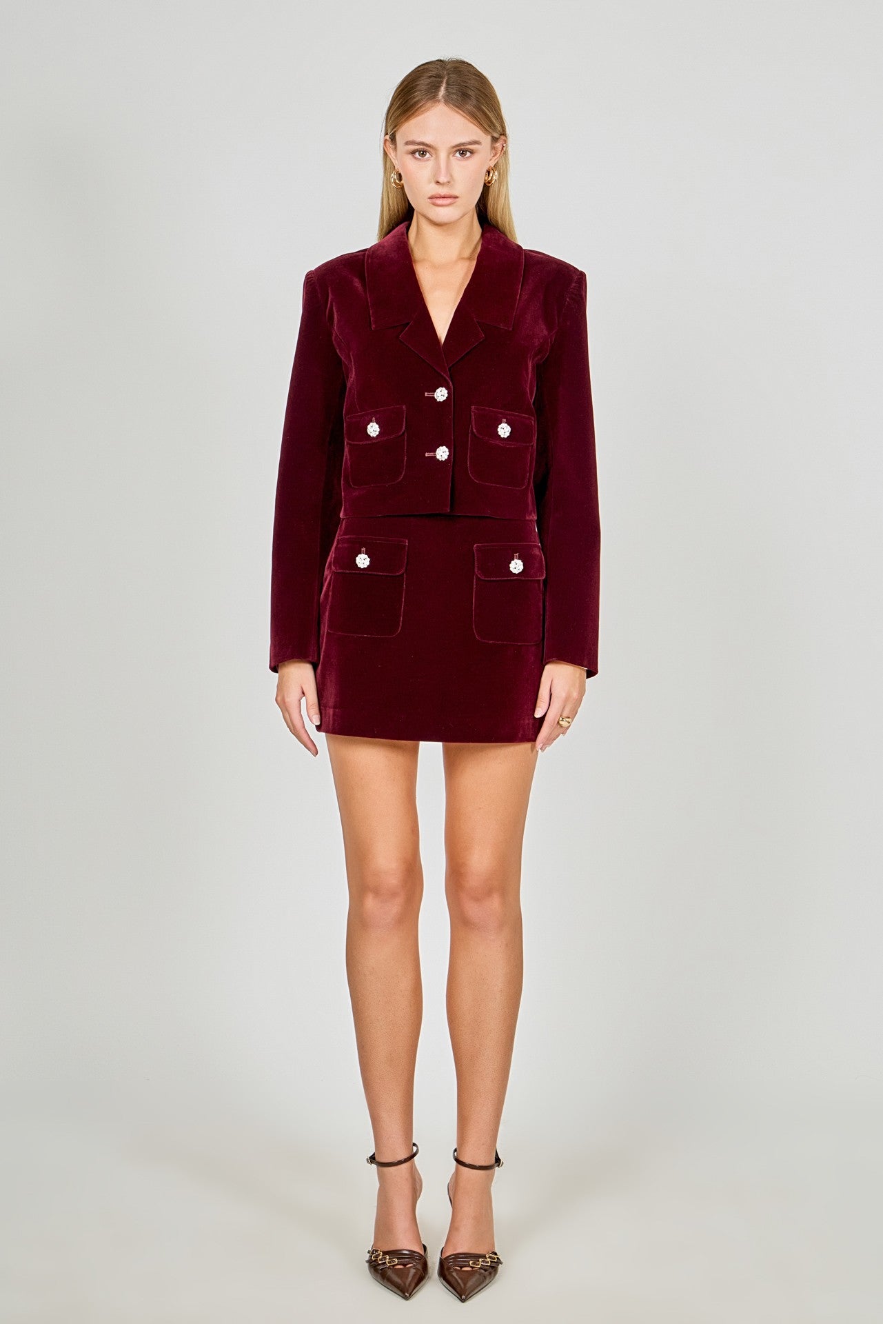 Felicity Velvet Cropped Jacket with Jewel Buttons