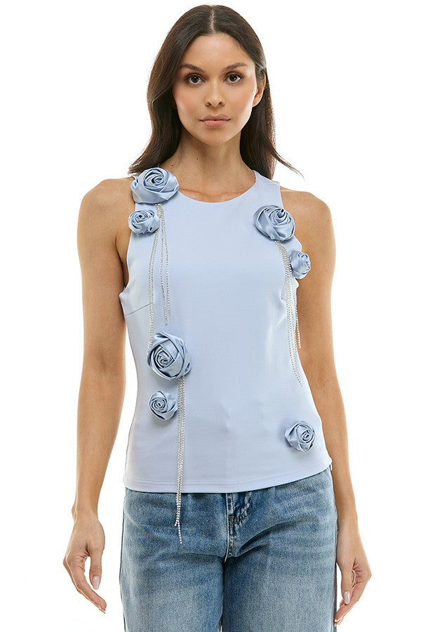 Vera Rosette Embellished Tank Top