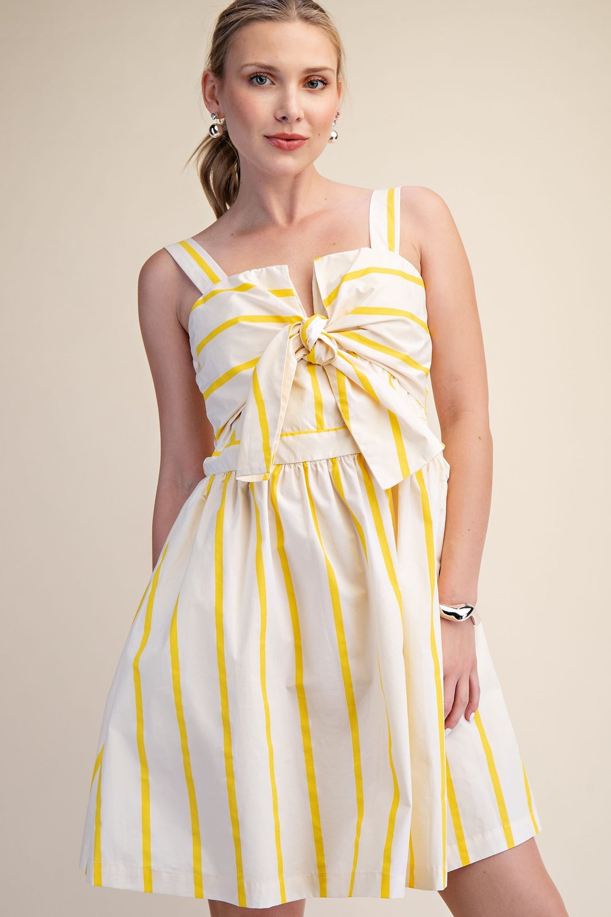 bow front mini dress Leighton Striped Yellow / Large Color:primrose yellow and more! 47-NA2 The Best Denim Dresses