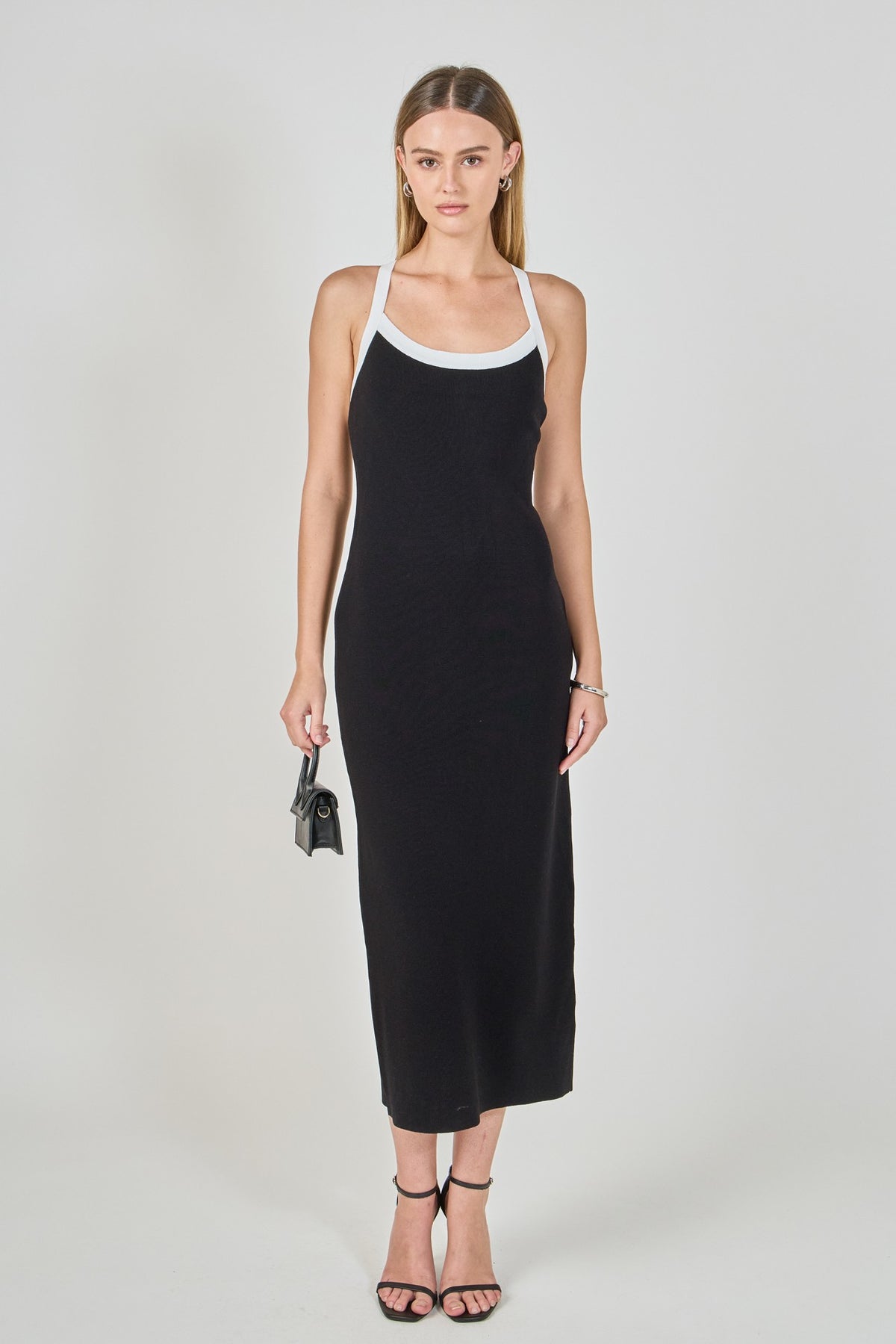 Khloe Bow Cross Back Knit Midi Dress