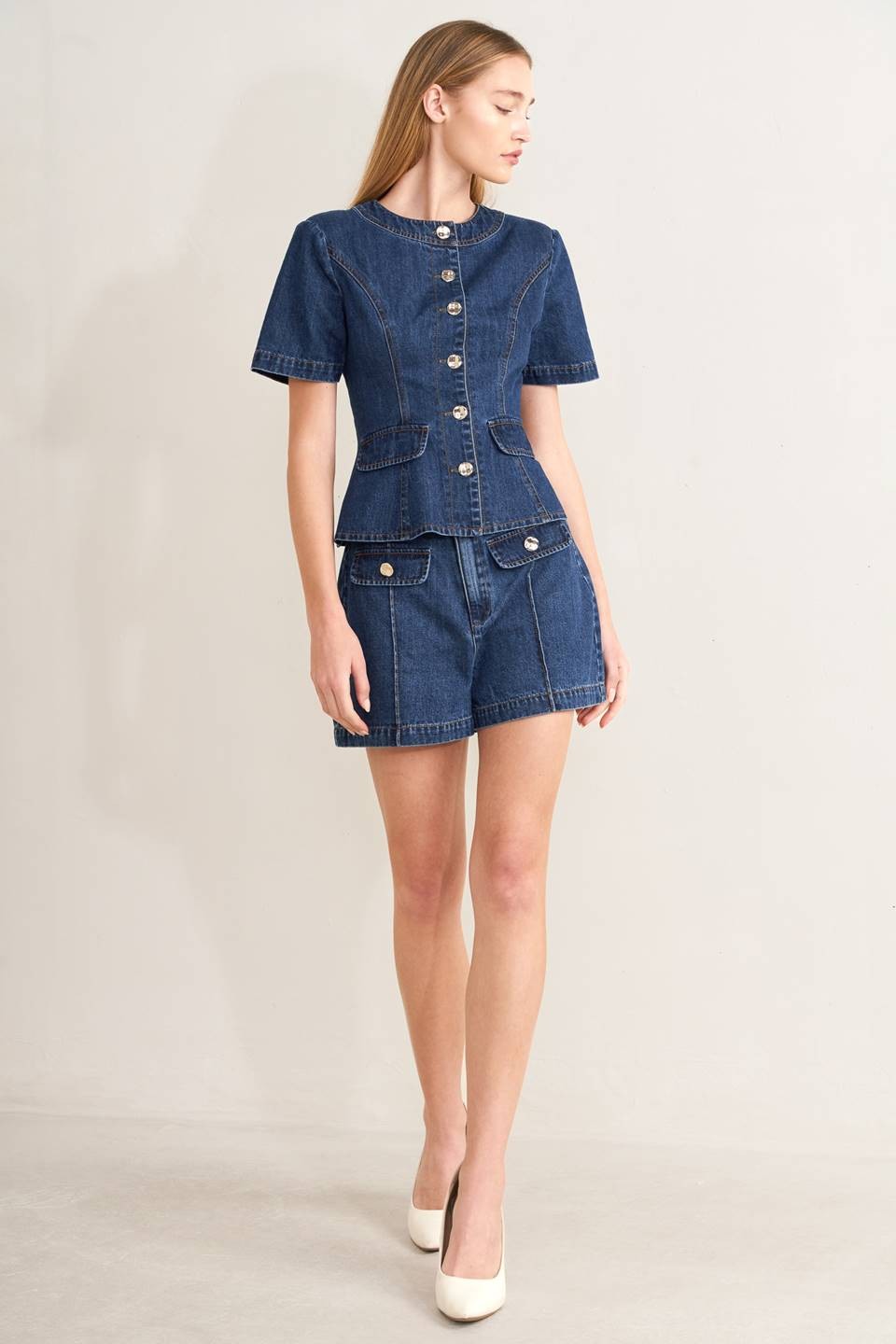 Sydney Denim Gold Button Top