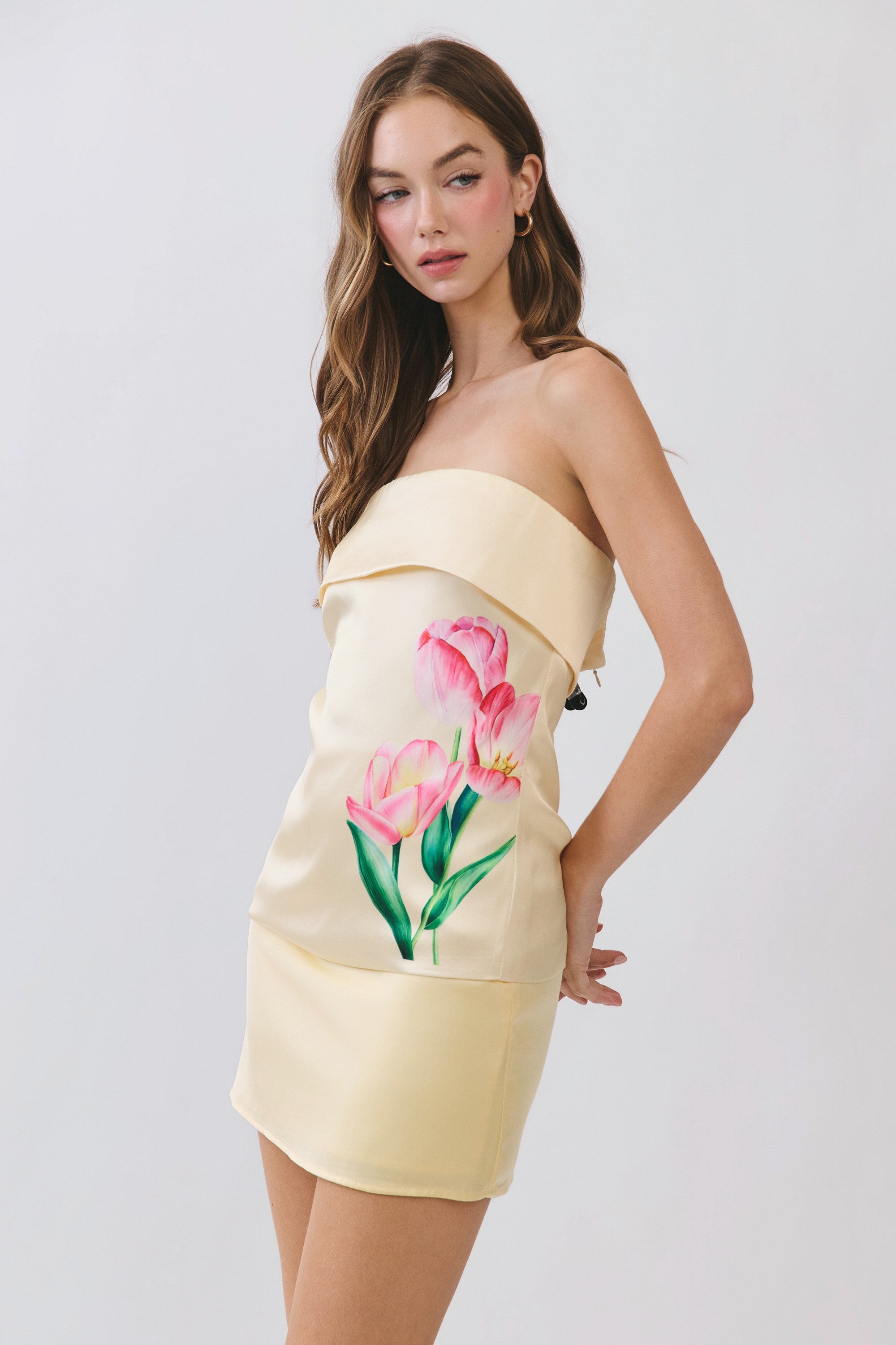 Dahlia Strapless Floral Satin Top