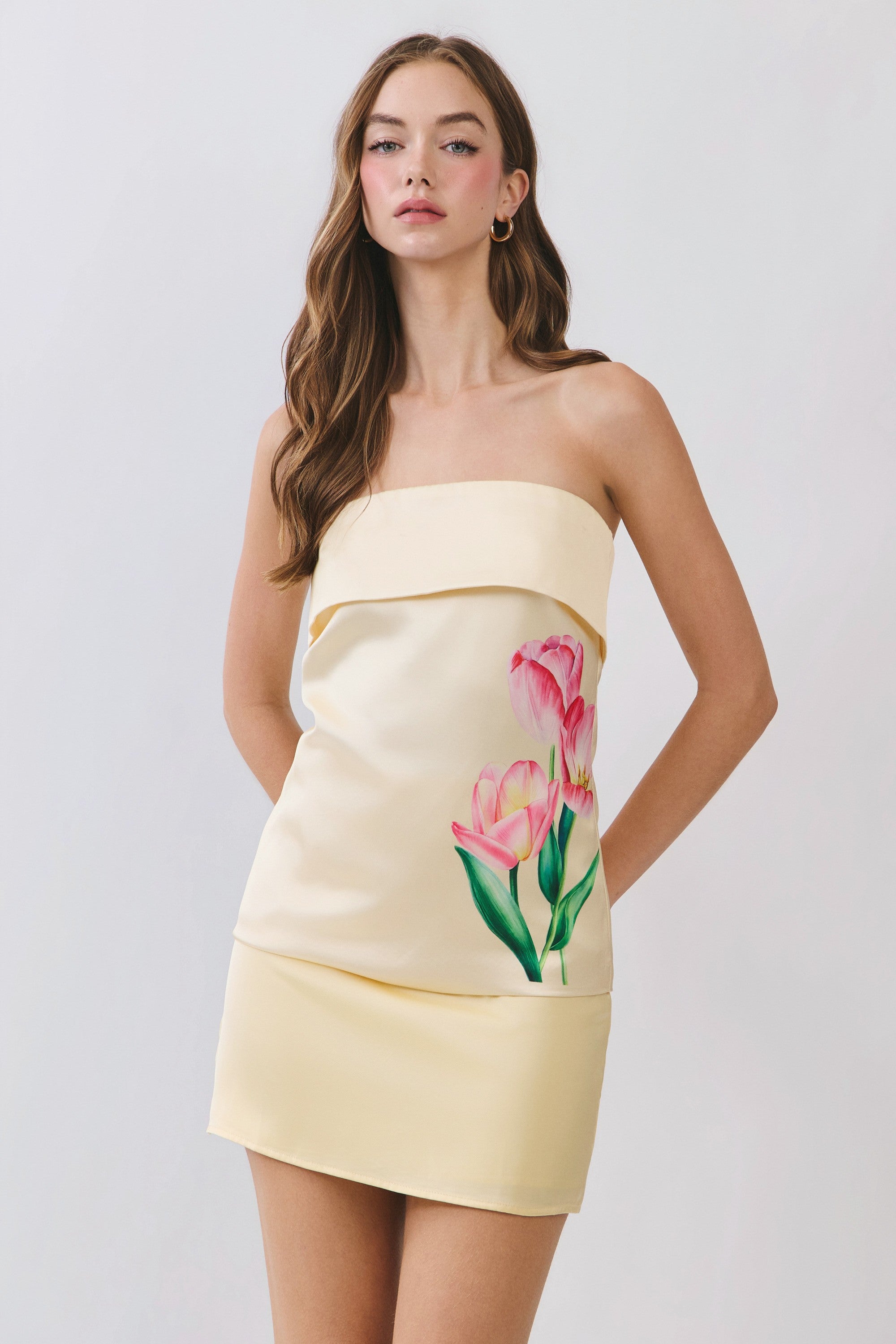 Dahlia Strapless Floral Satin Top