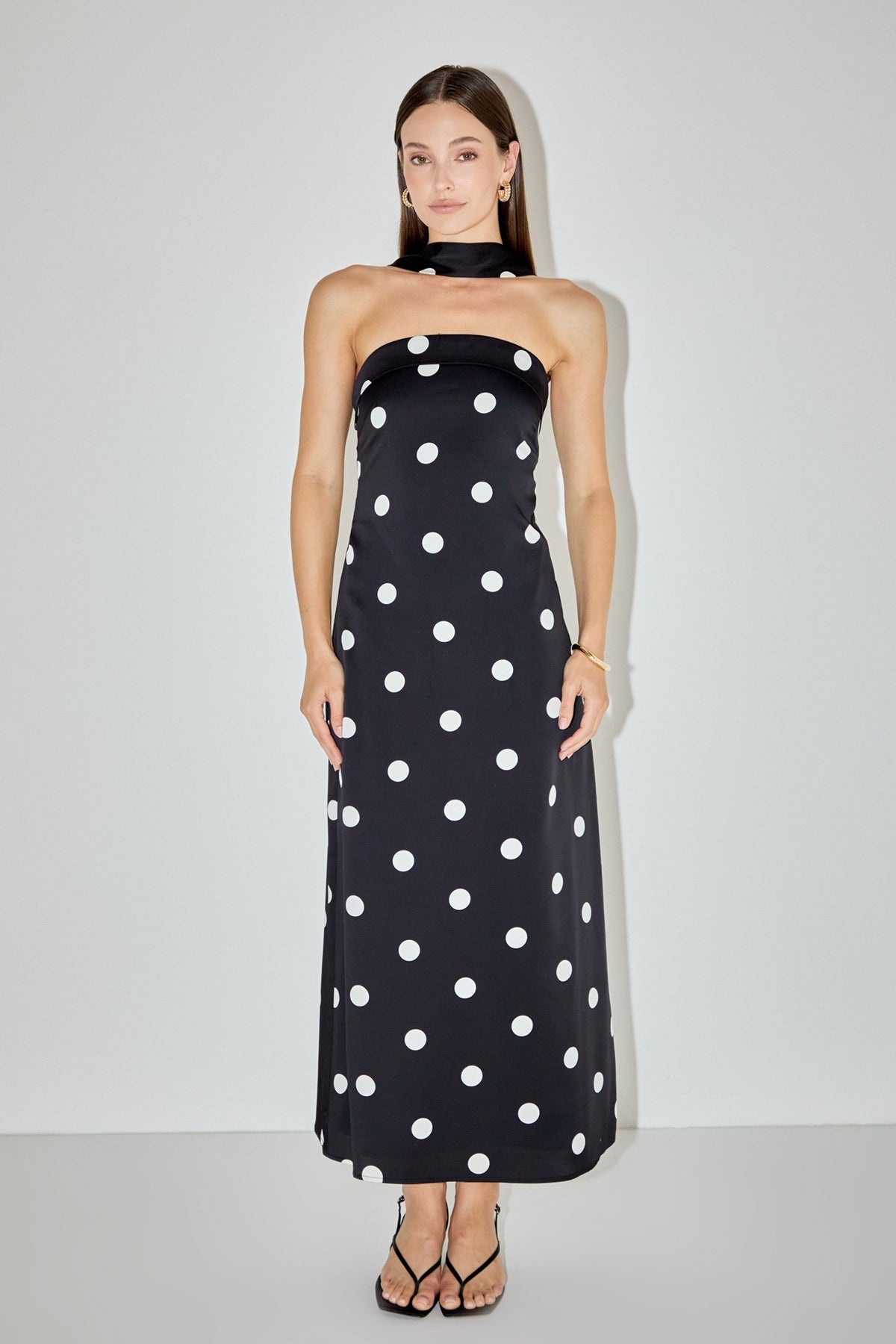 Nina Polka Dot Maxi Dress with Scarf