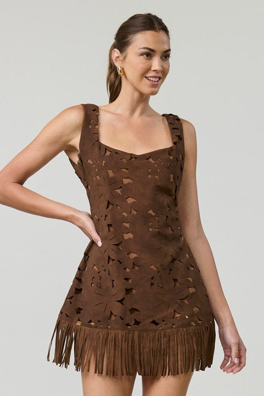 Sienna Laser Cut Faux Suede Mini Dress