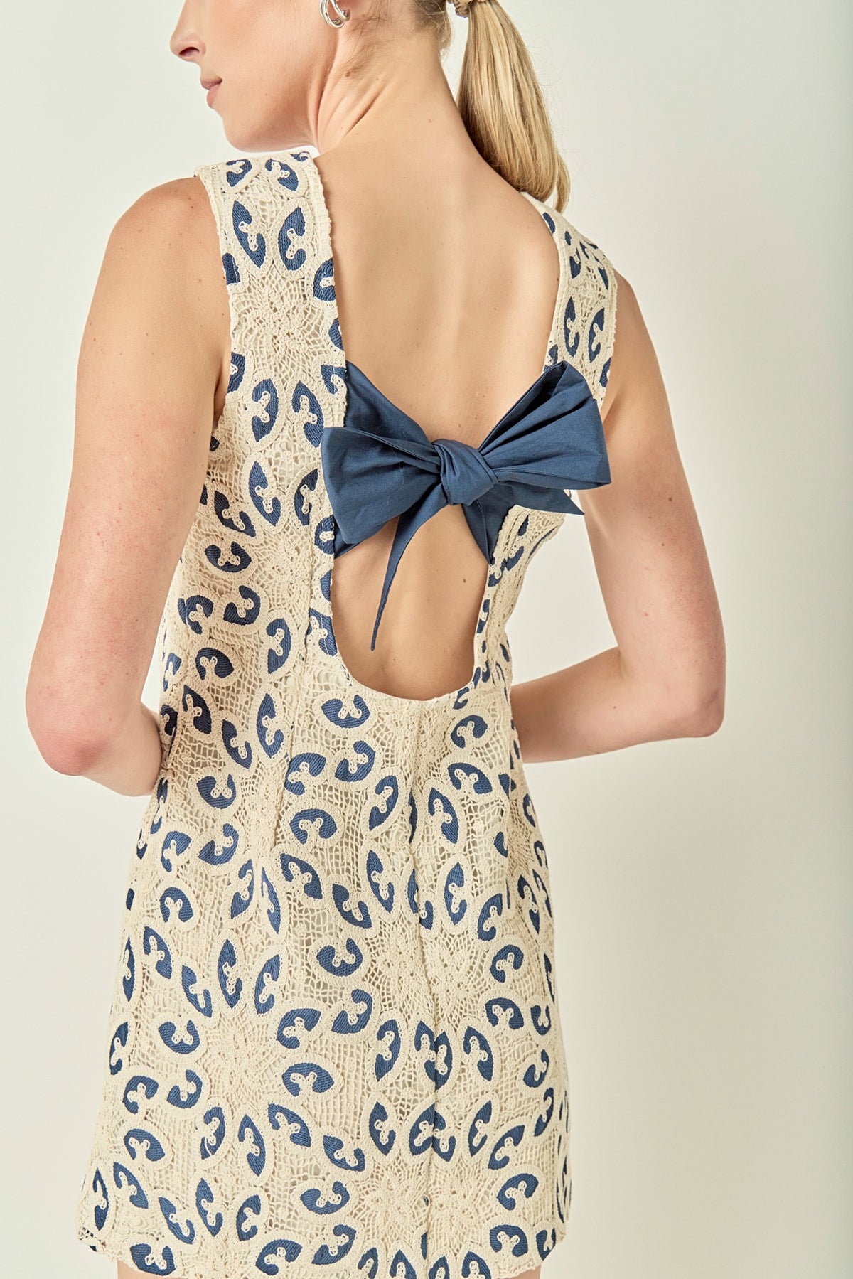 Dakota Crochet Mini Dress with Bow Back Detail