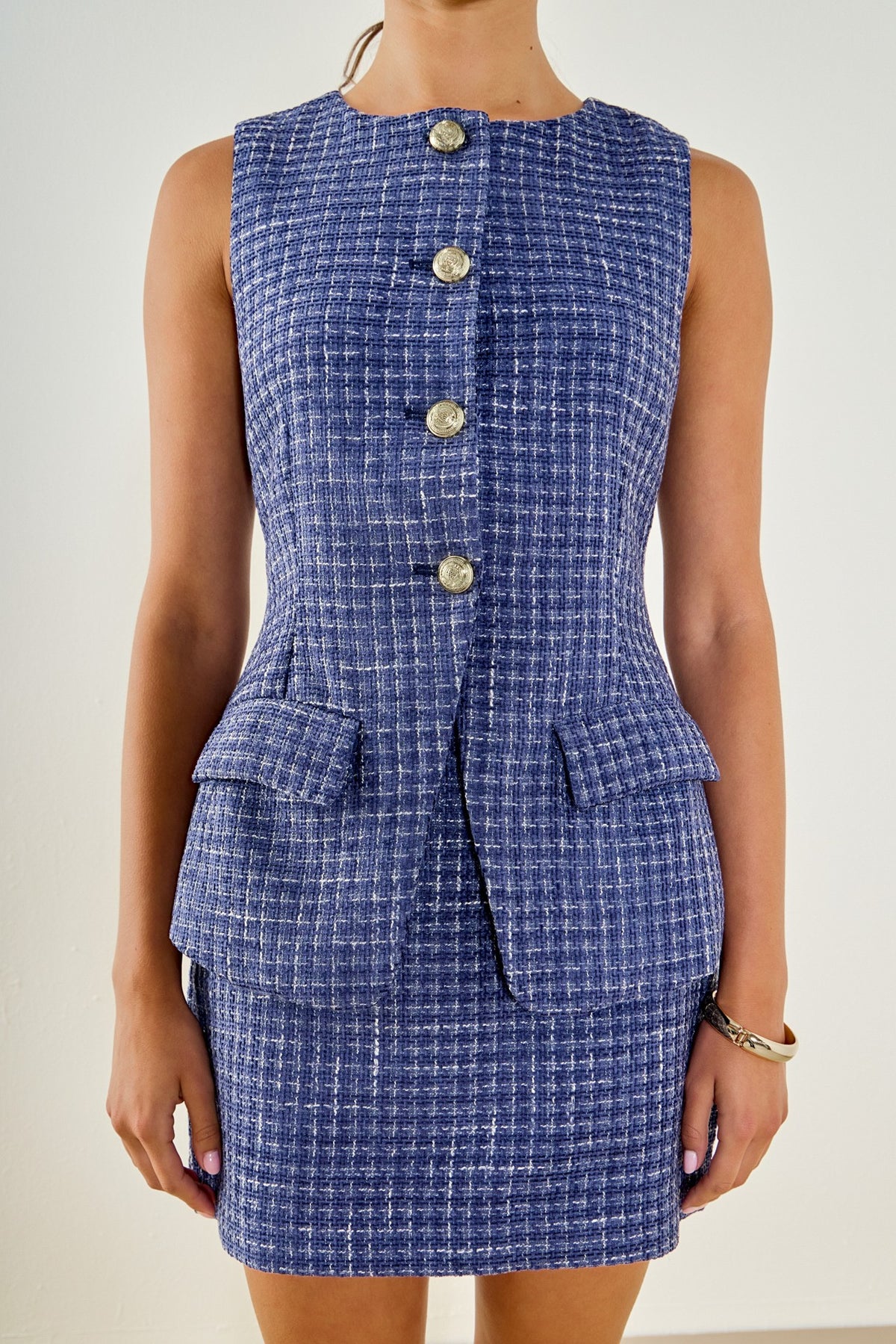 Melanie Tweed Top with Gold Buttons