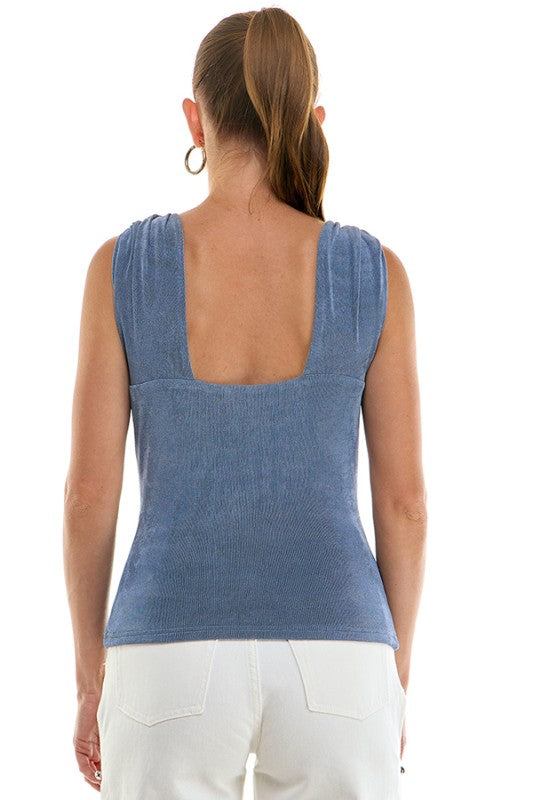 Josephine Knotted Cowl Neck Top in Blue
