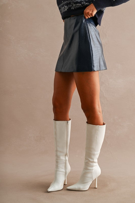 Camila Faux Crocodile Leather Mini Skirt in Navy