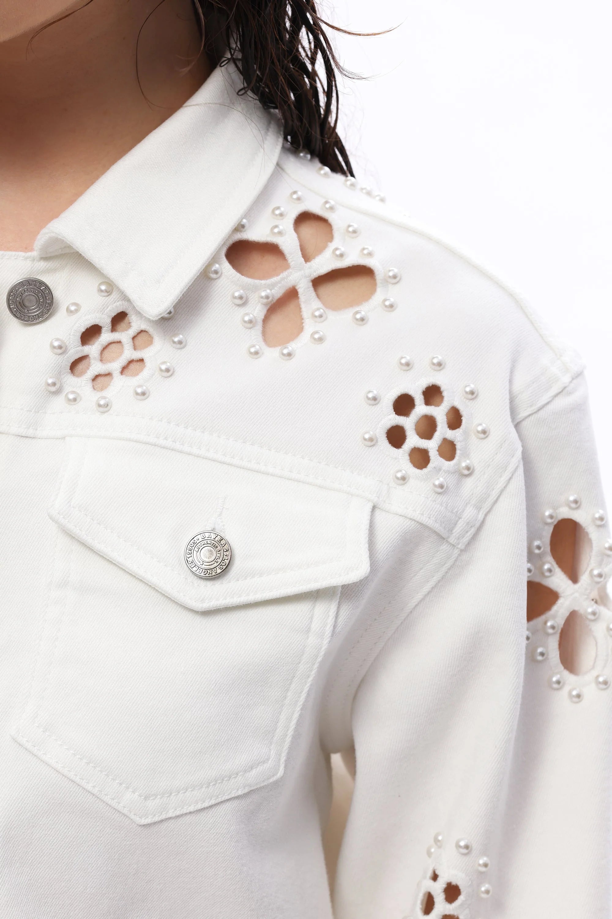 Fleur Pearl Embellished Denim Jacket