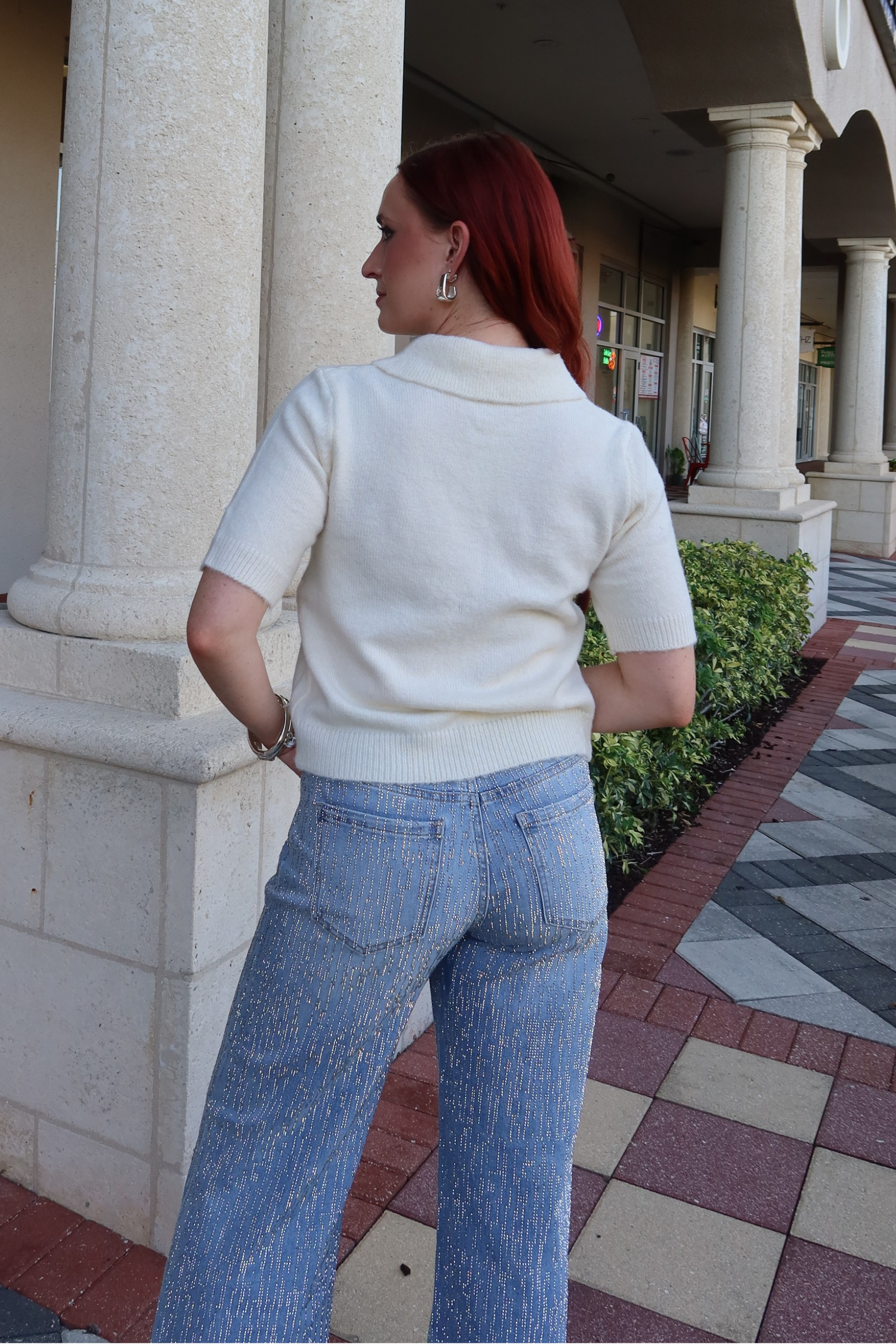 Adeline Button Front Sweater Top in Cream