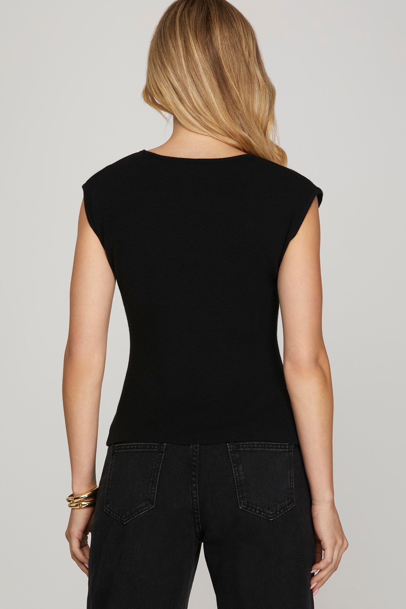 Arden Boat Neck Knit Top in Black
