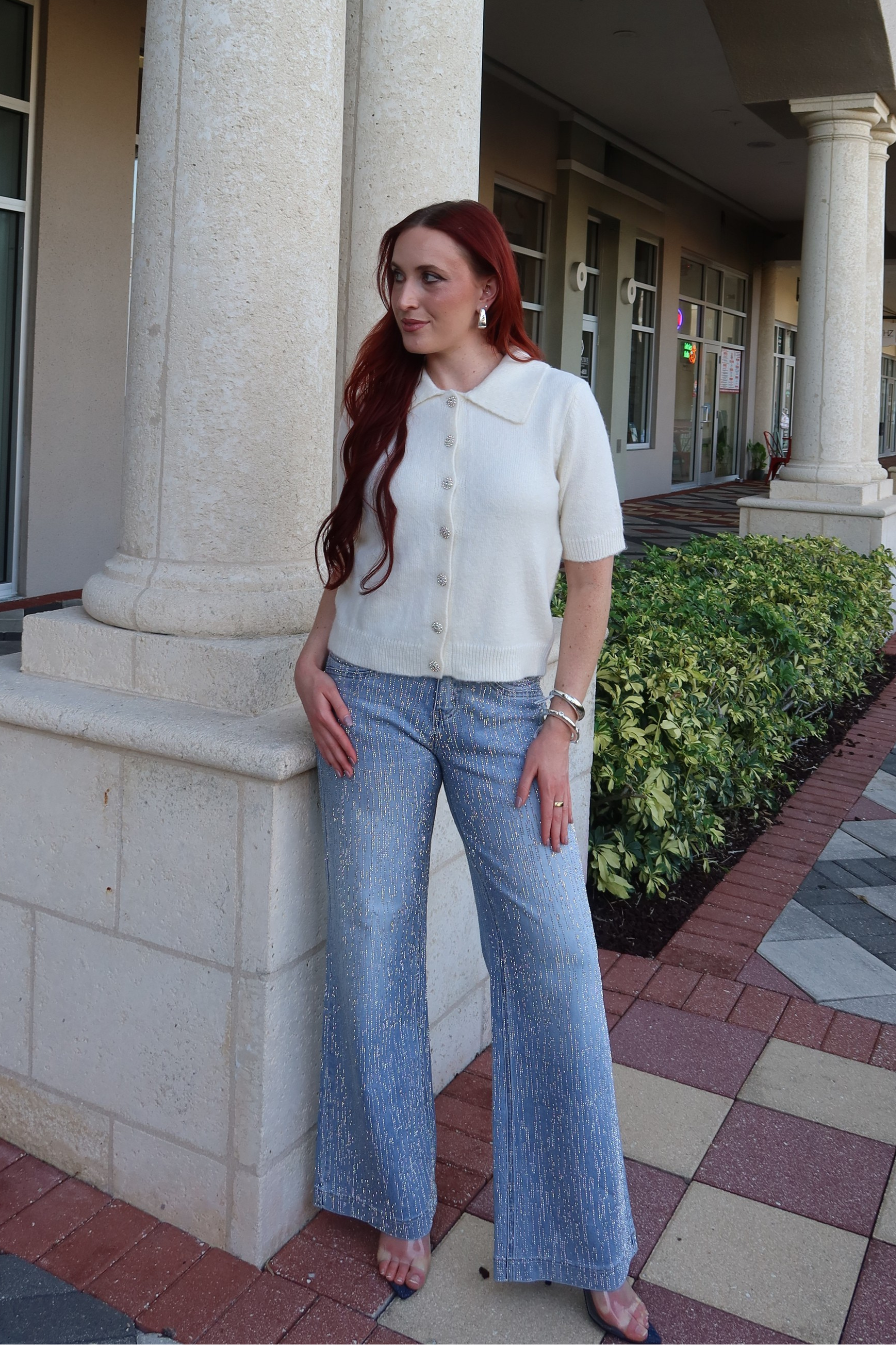Amira Rhinestone Mid Rise Jeans