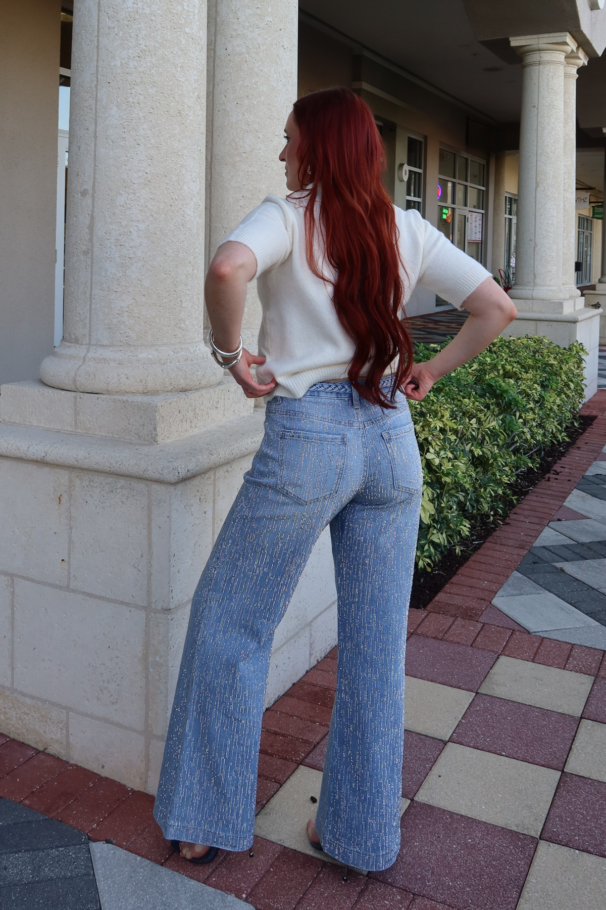 Amira Rhinestone Mid Rise Jeans