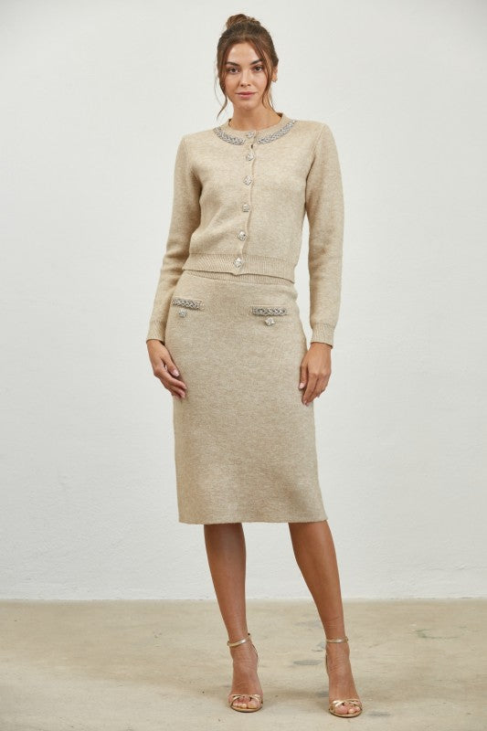 Claire Embellished Knit Midi Skirt