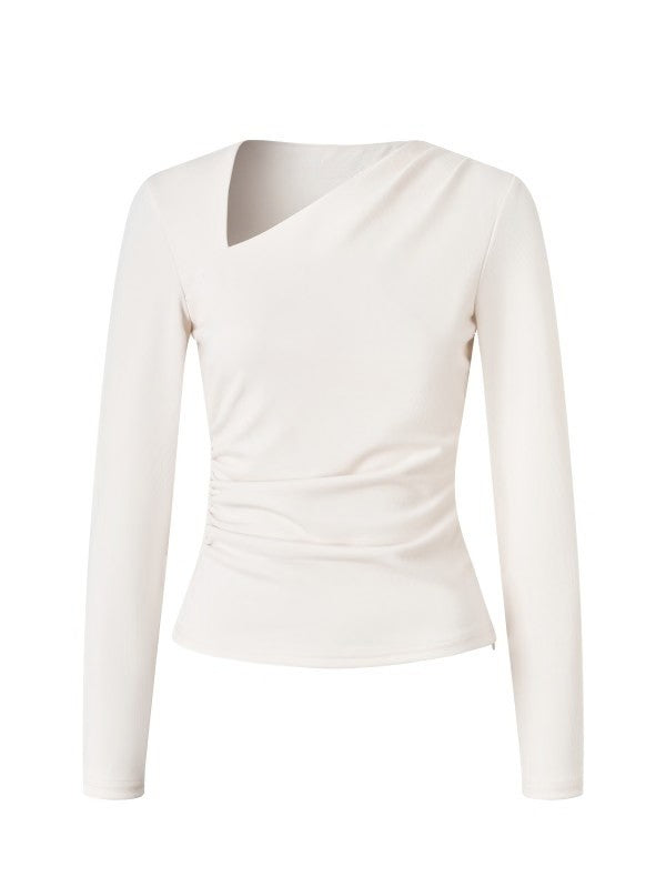 Natalie Ruched Long Sleeve Top in Cream