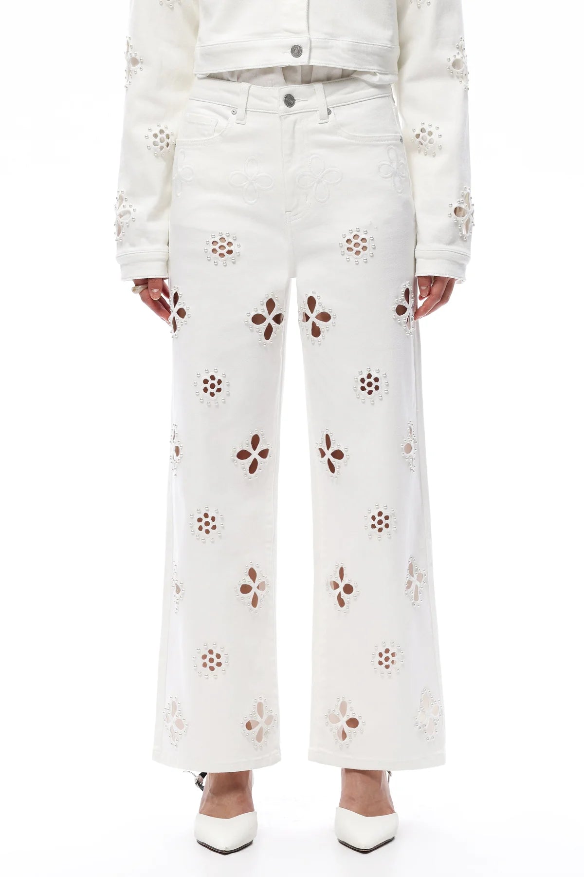 Fleur Pearl Embellished Straight Leg Jeans