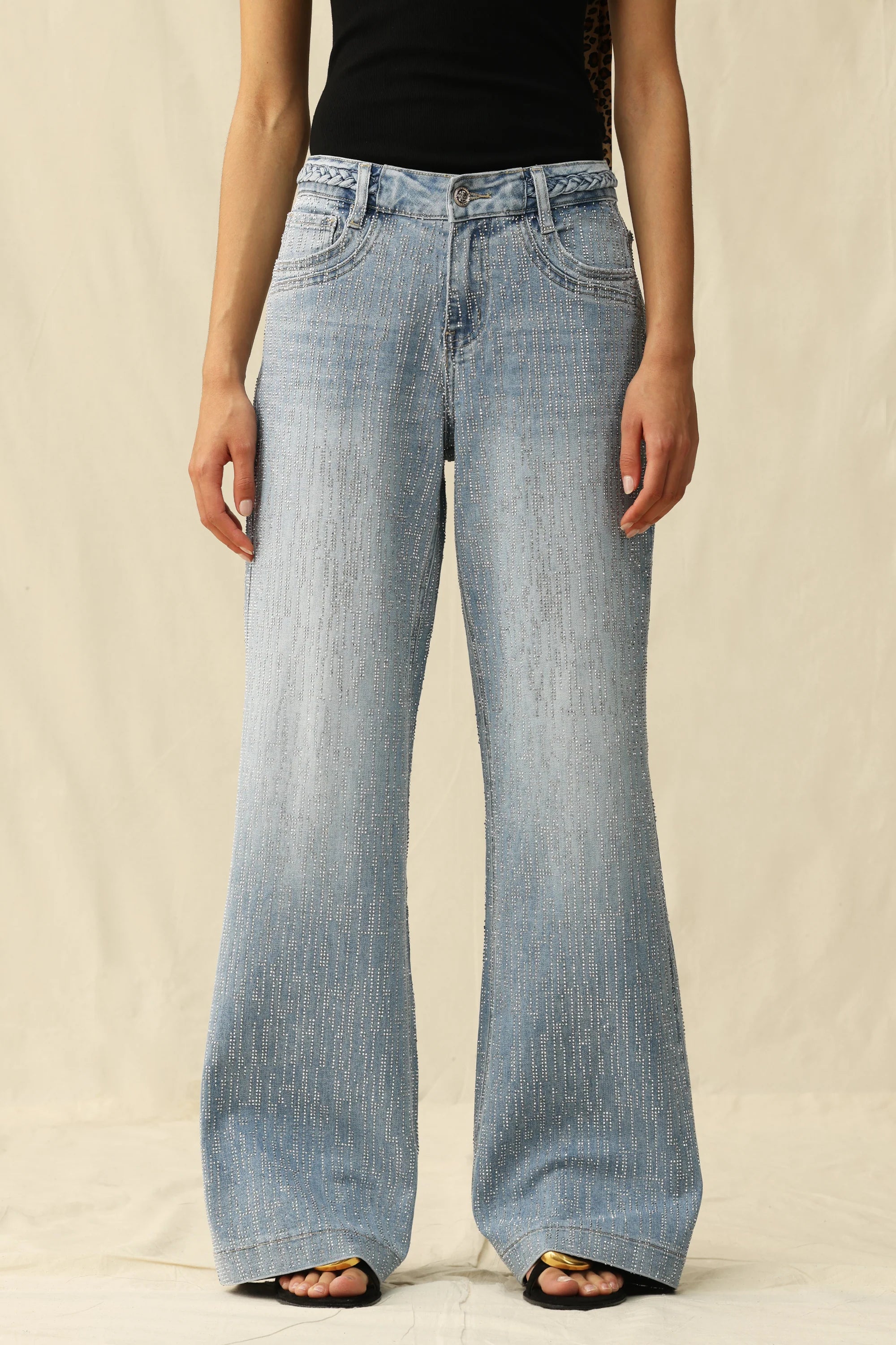 Amira Rhinestone Mid Rise Jeans