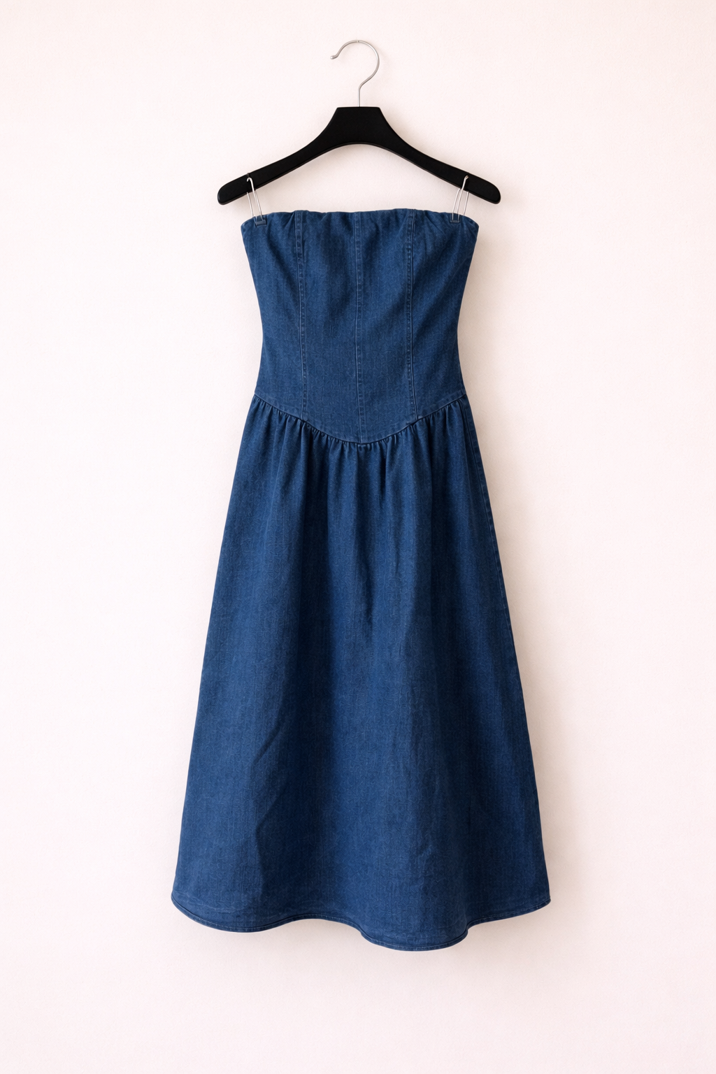 strapless denim midi dress Dark Wash Denim Dress - Midi Dress - Denim Dress - Column Dress