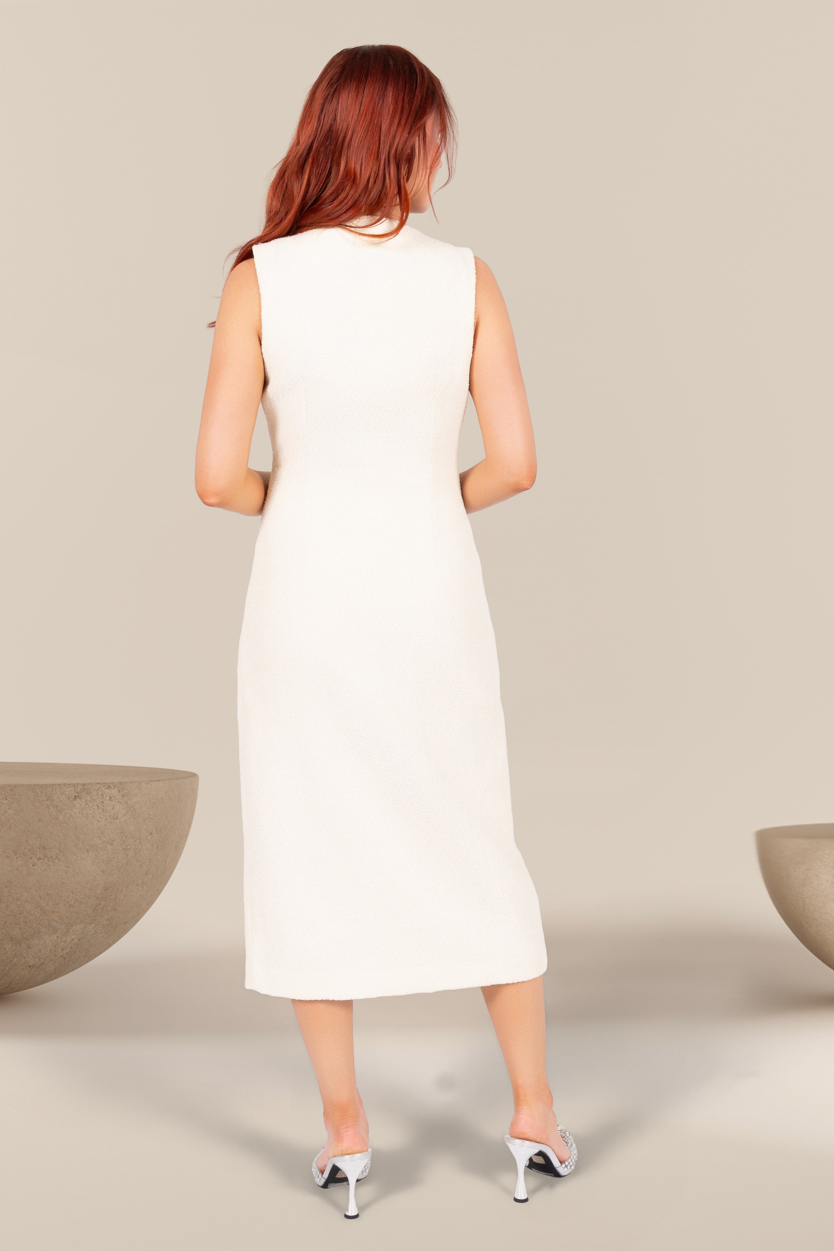 Clara Tweed Midi Dress with Jewel Buttons