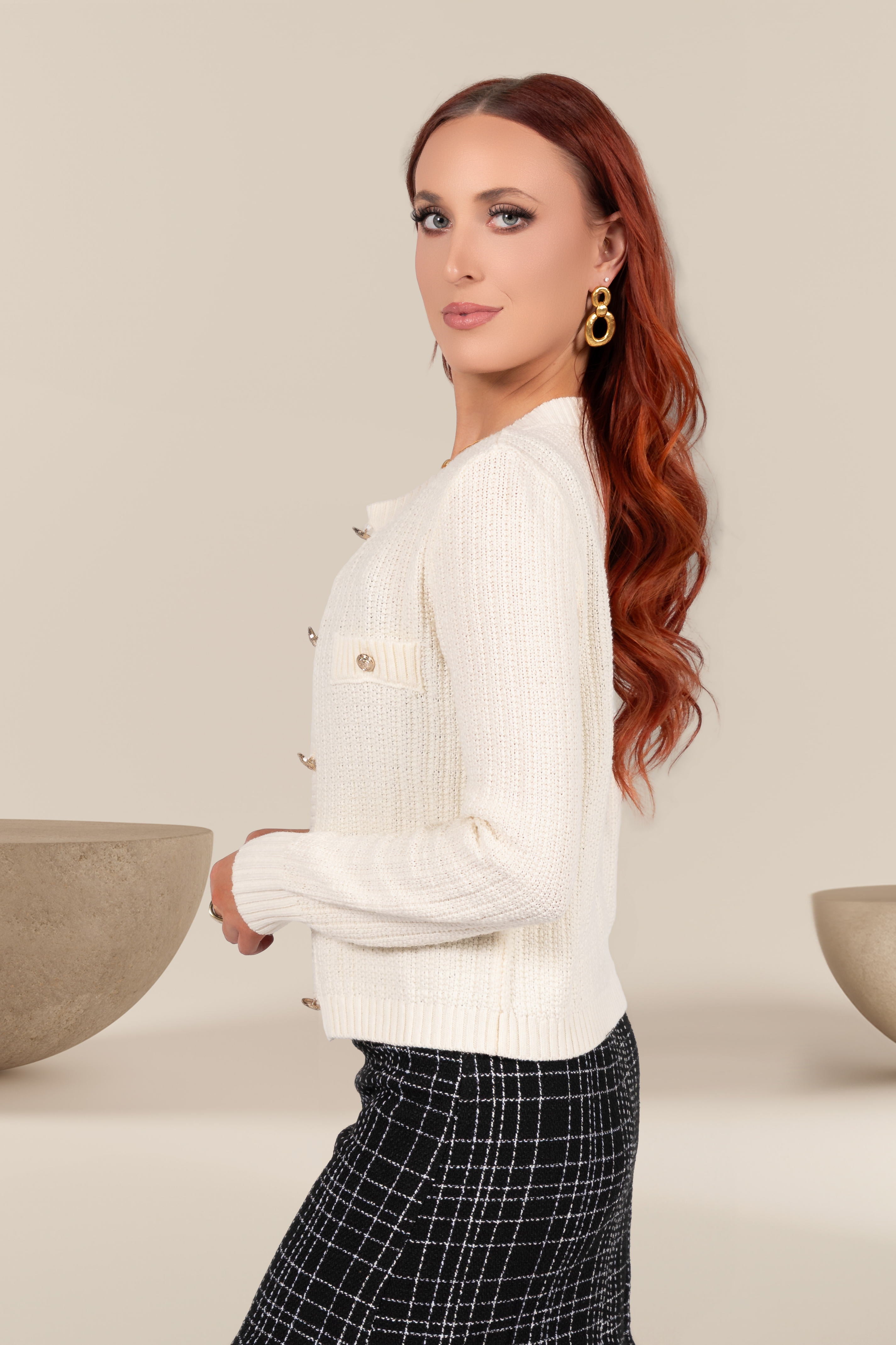 Ellie Textured Knit Cardigan in Cream