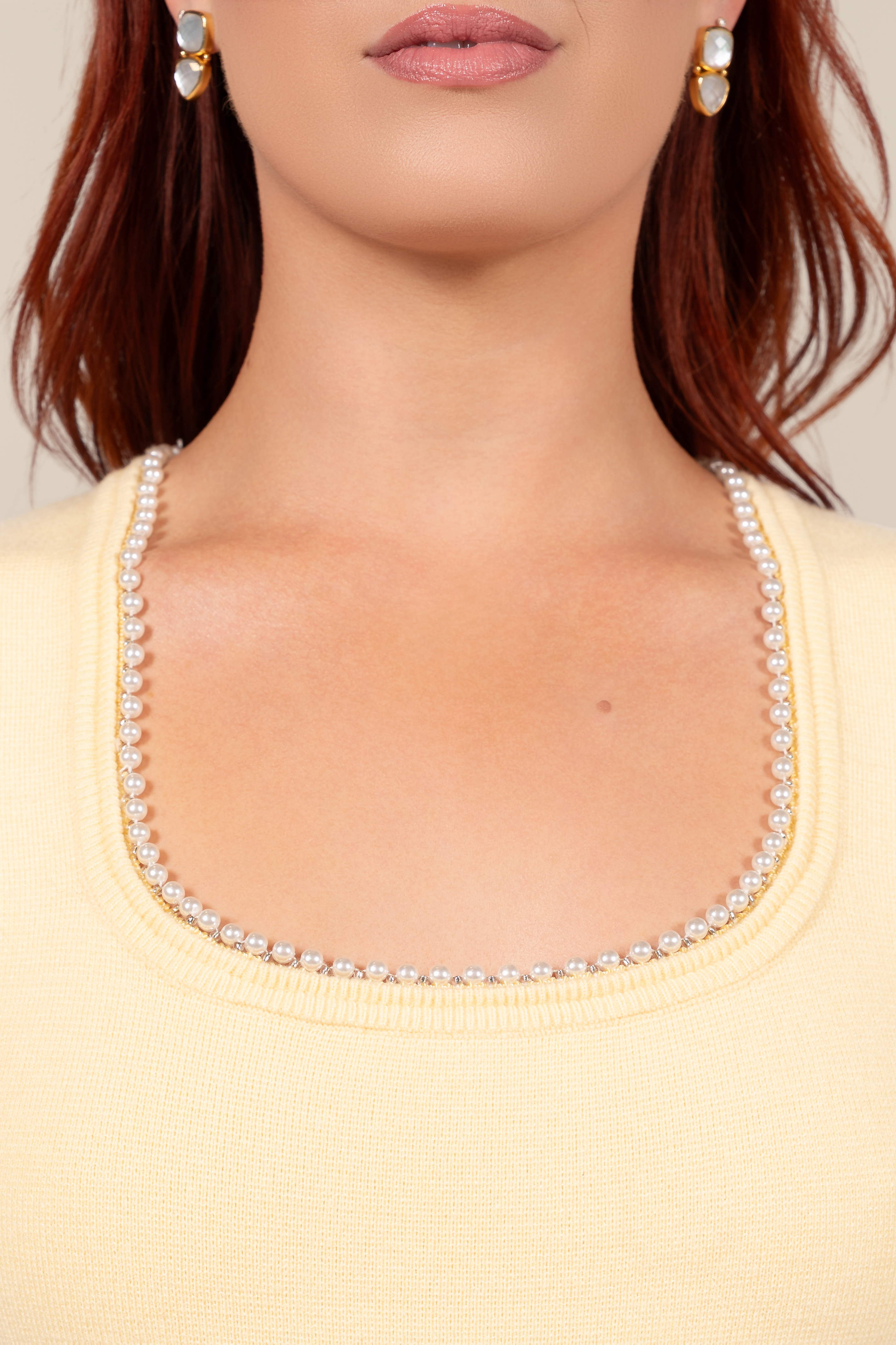 Theodora Pearl Trim Tank Top in Butter