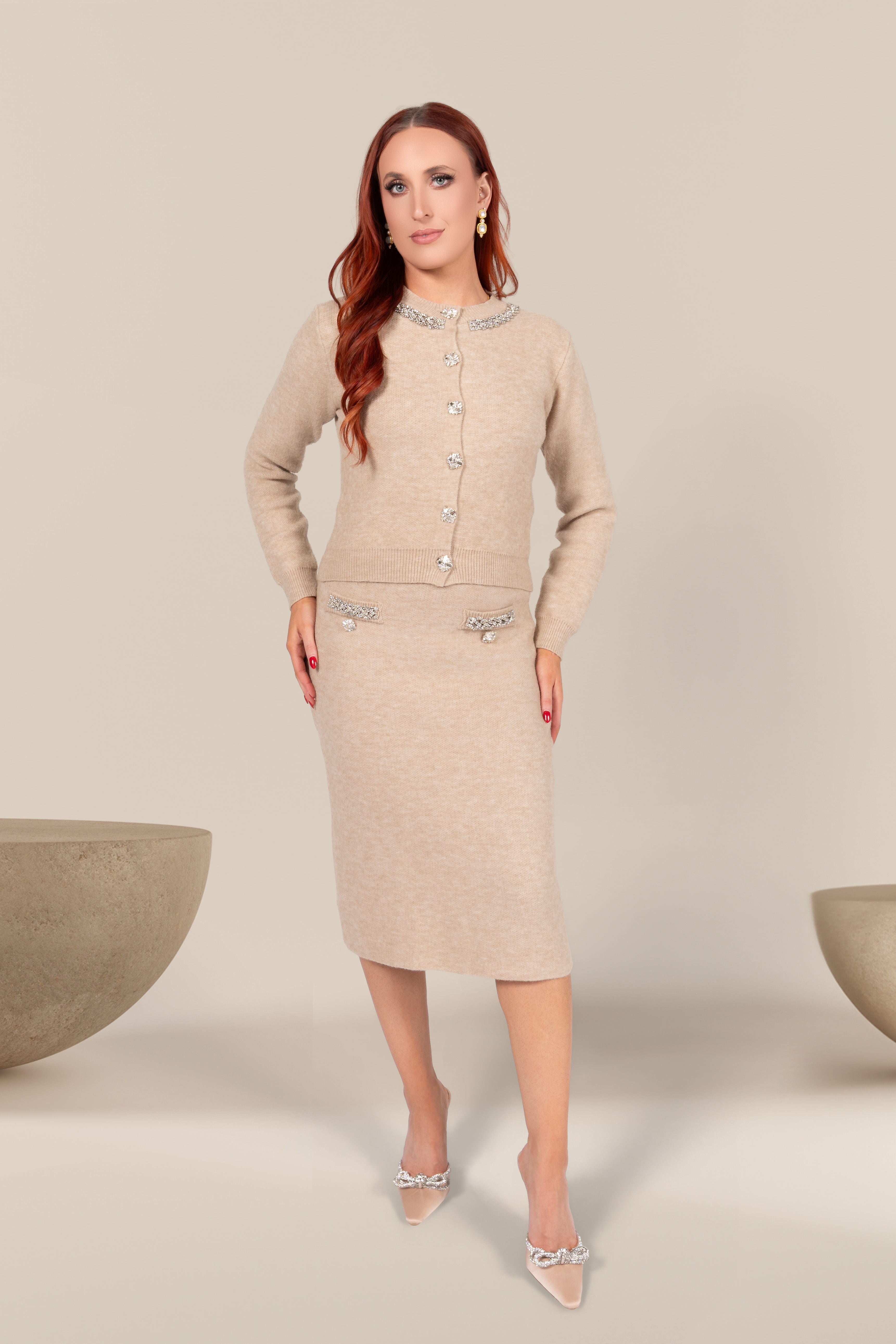 Claire Embellished Knit Midi Skirt