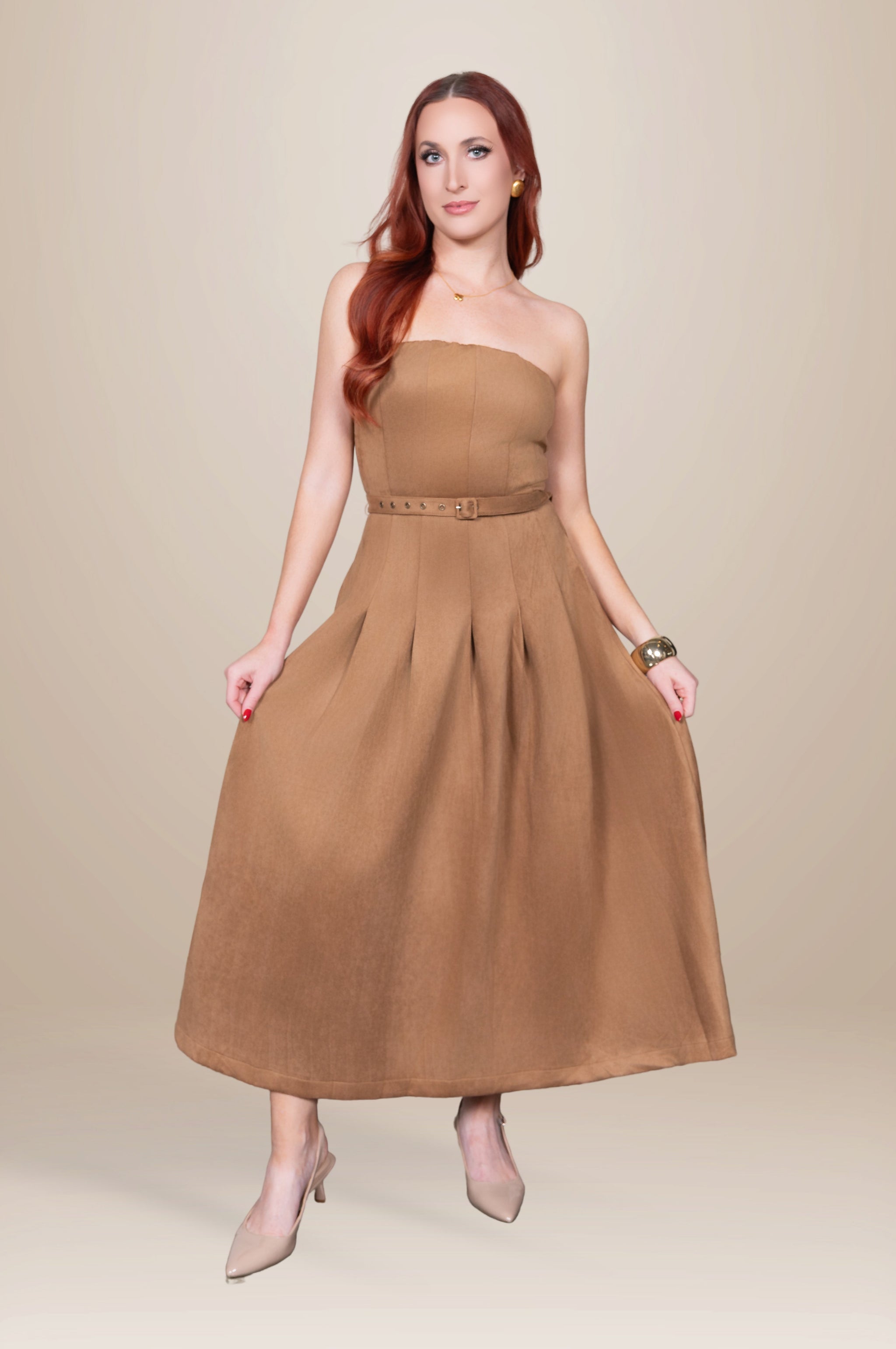 Maeve Suede Midi Dress Small / Brown