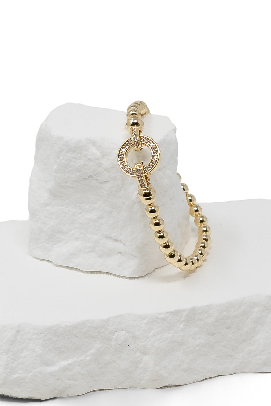 Gold Bead Bracelet with CZ Circle Detail
